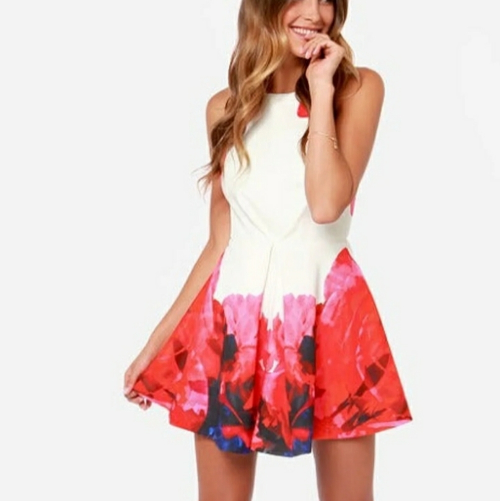 Keepsake Chained Ivory Print Mini Dress